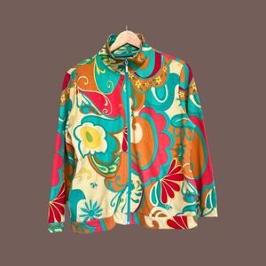 Mirror Image Zip-Up Jacket | Psychedelic Floral | Size M | Vintage